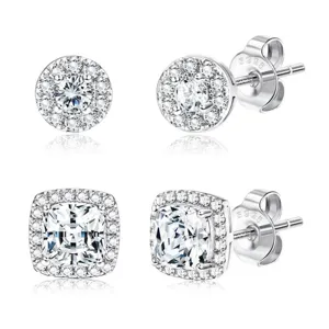 Pendientes de tuerca de plata S925 con circonita cúbica, set brillante y elegante.