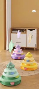 Giscarello per gatti a tre livelli a tema polpo in colori pastello con piume e molle