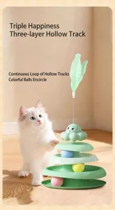Giocattolo per gatti a forma di polpo con pista a tre livelli, palline colorate e piuma.