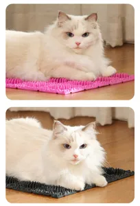 Professional cat self-grooming massage mat with soft spikes shown in pink and black colors