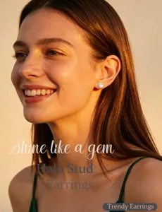 Exquisitos pendientes de tuerca halo de circonita cúbica con piedras brillantes y elegantes.