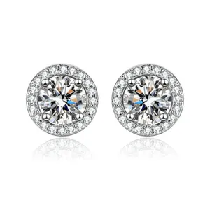Pendientes de botón circonita plata halo redondo brillante cristal chic mujer joyería