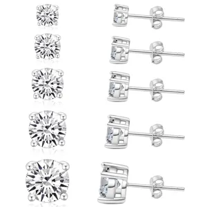 Boucles d'oreilles clous rondes en zircone cubique couleur argent pour femme et fille.