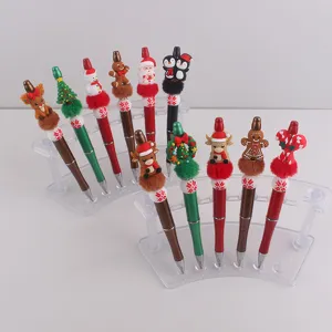 Weihnachten Perlen Gelstift Set mit süssen Silikon Cartoon Aufsätzen und bunten Stiften.
