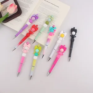 Penna a Sfera con Perline DIY Carino Fiocco in Silicone Penne da Scrittura in Plastica Inchiostro Fluido per Scuola Ufficio Studenti Cancelleria Regalo