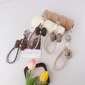 Cute leopard print woven cell phone lanyard braided key chain aesthetic strap for women