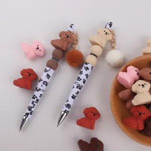 Süsser Hunde Perlen Gelstift mit Pompom, Silikon Hundaufsatz und Pfotenabdruck Schreibwaren.