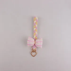 Macaron Bow Keychain Cute Braided Bag Charm with Heart Clasp Sweet Style Gift for Women
