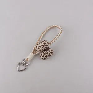 Cute leopard print braided phone lanyard strap stylish heart metal clasp keyring accessory