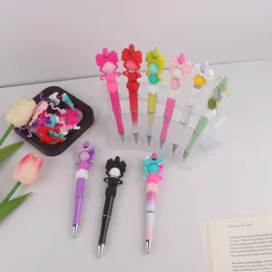 Penne a sfera con perline e fiocco in silicone, penne in plastica colorate per regalo ufficio.