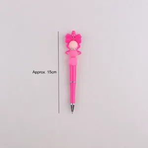 Penna a sfera con perline DIY coreana con grazioso fiocco e silicone per scrivere.