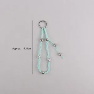 Handgemaakt geweven sleutelhanger mintgroene waxkoord telefoonkoord tas hanger cute
