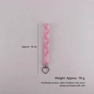 Handgemachte rosa geflochtene Handyschnalle mit Herz-Anhänger, süßes Schlüsselband.