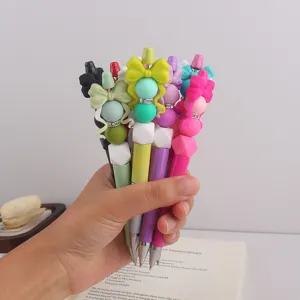 Penna con perline DIY fiocco creativo silicone penna a sfera penna di plastica colorata