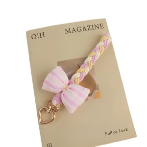 Macaron color braided bow keychain with sweet heart metal clasp, cute bag pendant gift.