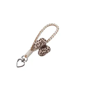 Cute leopard print woven phone strap keychain stylish braided bag charm for women and girls