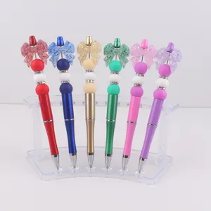 DIY kralen balpen met glitter siliconen strik hanger kleurrijke plastic penset.
