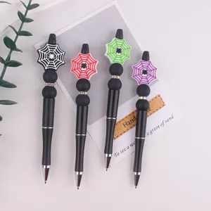 Penna a Sfera con Perline di Halloween Fatta a Mano Design Ragnatela in Silicone Con Strass Penna in Plastica per Regalo Festa Ufficio