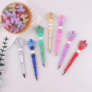 DIY Kralen Balpen Met Siliconen Strik Glitter Strass Tussenkralen Creatieve Plastic Kralenpen Voor Kantoor School