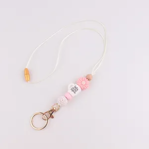 Siliconen madeliefje en koffiekop kralen lanyard sleutelhanger met veiligheidssluiting.
