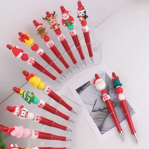 Weihnachten Perlenstift DIY Kreative Cartoon Silikon Weihnachtsmann Rentier Schneemann Kunststoff Schreibstift Für Büro Schule Bedarf Feiertagsgeschenk