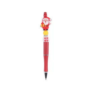 Weihnachts-Perlenstift mit süßem Weihnachtsmann-Silikonaufsatz und buntem Kunststoffgehäuse.