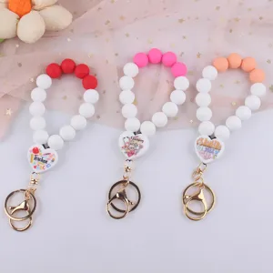 Silikon Herz Perlen Schlüsselanhänger Armband Legierung Schlüsselring Für Damen Lehrer Krankenpflege Wertschätzung Geschenk Mode Accessoire