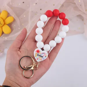Silikon Perlen Schlüsselanhänger Lehrer Geschenk süß rot weiß Herz Schlüsselring Armband