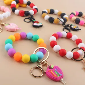 Pulsera llavero de cuentas de silicona con dijes de manzana lindo regalo de profesor
