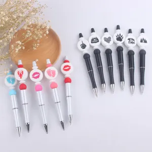 DIY Beaded Ballpoint Pen Cute Cartoon Silicone Beads Creative Plastic Writing Pen For School Office Stationeries Supplies Gift