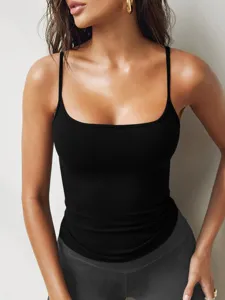 Débardeur caraco noir ajusté à fines bretelles pour la mode estivale des femmes