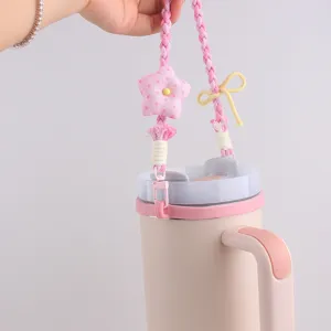 Handgemachte gewebte Stern Schleife Tasse Lanyard Riemen rosa süße Tasche Anhänger Sommer