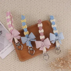 Handcrafted woven bow keychain mobile phone lanyard cute aesthetic bag charm fashion accessory