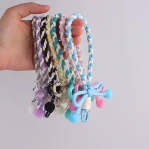 Laccetto per telefono intrecciato colorato con grazioso fiocco e pon pon, portachiavi resistente.