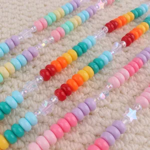 Kleurrijke acryl platte kralen en ster kralen lanyard sleutelhanger ketting detail