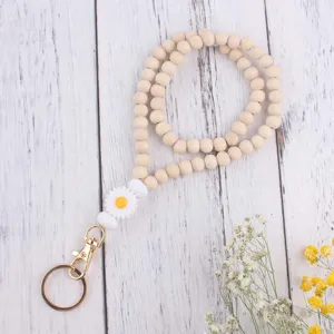 Gänseblümchen Silikon Holzperlen Schlüsselanhänger Armband Schlüsselring Mit Legierung Hummerverschluss Perlen Anhänger Tasche Charme Zubehör