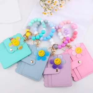 Bunte Silikonperlen Armband mit süßem Sonnenblumen Kartenetui Portemonnaie Schlüsselanhänger.