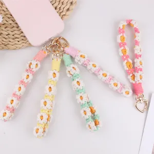 Handmade woven small daisy phone charm cute cotton rope keychain strap accessories stylish
