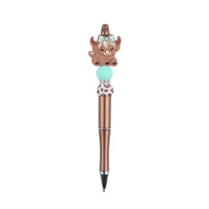 DIY cute highland cow beaded ballpoint pen creative silicone bead pen for handmade gift