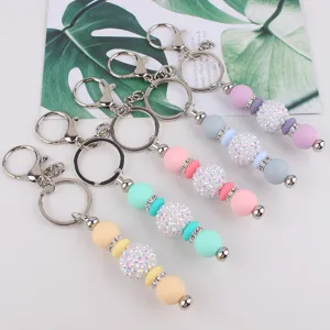 Bling Rhinestone Beaded Keychain Tassel Bag Charm For Women Trendy Pendants Keychain With Metal Ring Key Holder Ornament