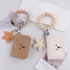 Portachiavi a Bracciale in Silicone con Perline e Porta Carte in Pelle PU a Forma di Orso Portafoglio e Ciondolo a Stella per Donne e Ragazze