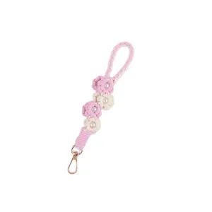 Handmade braided pearl flower phone lanyard cute candy color keychain wrist strap