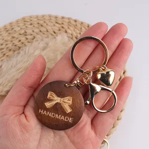 Handgemachter Holzschlüsselanhänger Taschenanhänger süße Schleife Metallring Geschenk