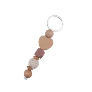 Wooden heart crochet bead keychain, handmade natural wooden bag pendant and lovely accessory.