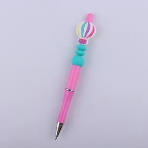 Penna a sfera con perla mongolfiera dettaglio, perline silicone colorate, penna DIY.
