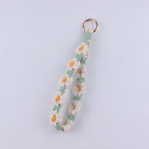 Handmade macrame daisy keychain cute woven cotton flower key ring strap bag charm accessory