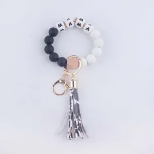 MAMA silicone bead wristlet keychain black white fashion women key ring accessories gift