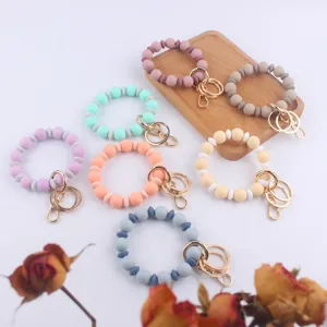 Nuevo Llavero de Pulsera de Cuentas de Silicona Para Mujer Cuentas Espaciadoras de Color de Contraste Brazalete Llavero Joyería Hecha a Mano Regalo Accesorios
