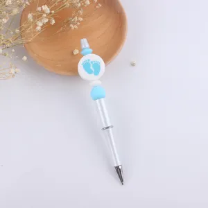 DIY Beaded Ballpoint Pen with Cute Baby Footprint Silicone Bead and Metal Tip Details