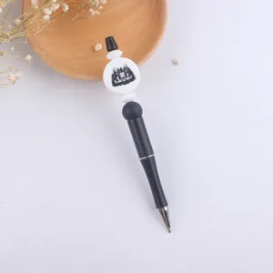 DIY beaded ballpoint pen with silicone beads and forest deer graphic design for creative writing.